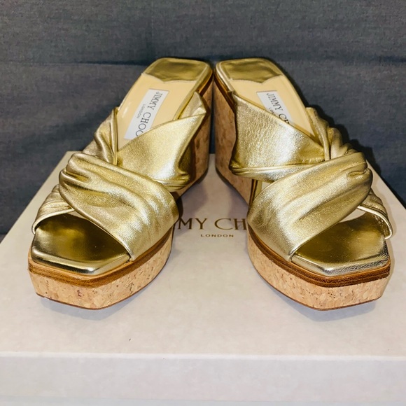 Sold-Jimmy Choo-Narisa Metallic Leather Wedges (NWT)! - Picture 2 of 7